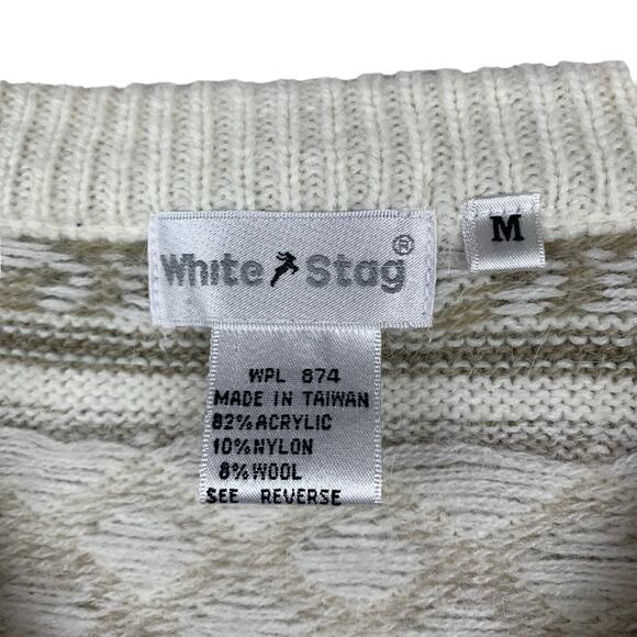 Vintage White Stag Sweater Vest Wool Blend Knit Flower Stripe Pattern Women’s M - Picture 4 of 7